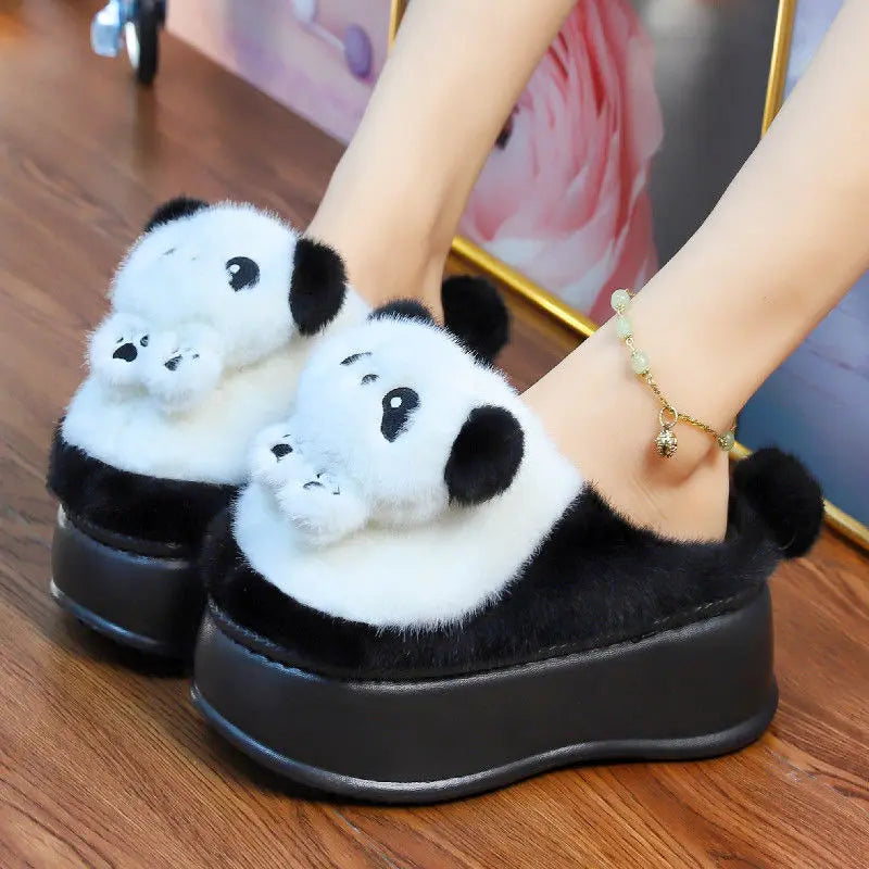 Lorilury Panda Faux Fur Slippers – Cozy Winter Slides Women Faux Fur Slippers Axl