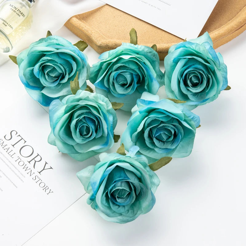 Artificial Silk Roses 10 Pcs – Wedding Bouquet & Home Décor Artificial Silk Flowers Axl Blue