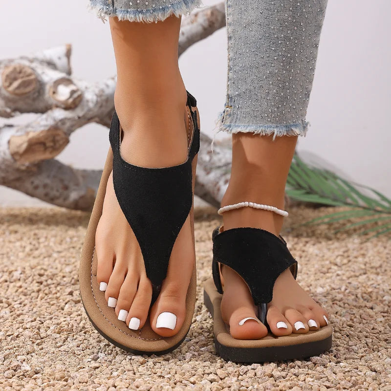 UXST Women's Clip-Toe Roman Flat Sandals | Large Size Beach Women's Flat Sandals Axl
