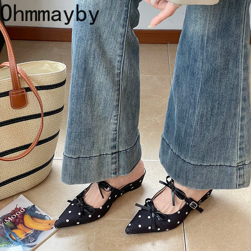 Polka Dot Wedge Mules – Women's Slingback Dress Slides Wedge Mule Slides Axl