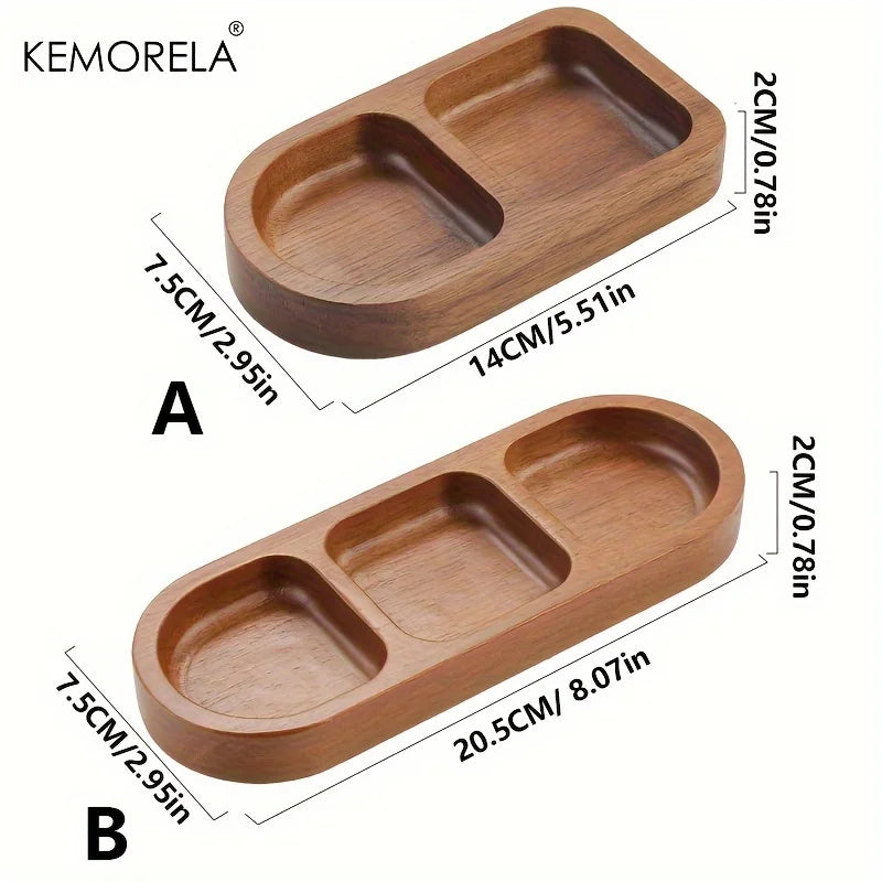 Solid Wood Condiment Tray – 2/3 Grid Sushi & Sauce Plate Wooden Serving Tray Axl