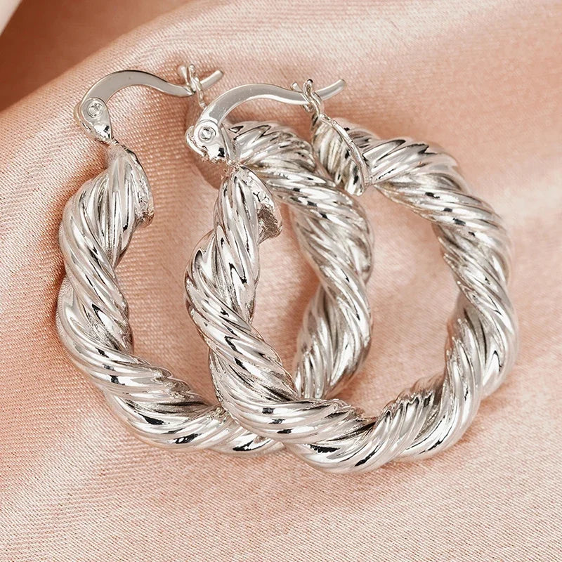 Huitan Gold Twist Hoop Earrings – Glossy Fashion Jewelry Hoop Earrings Axl E4474