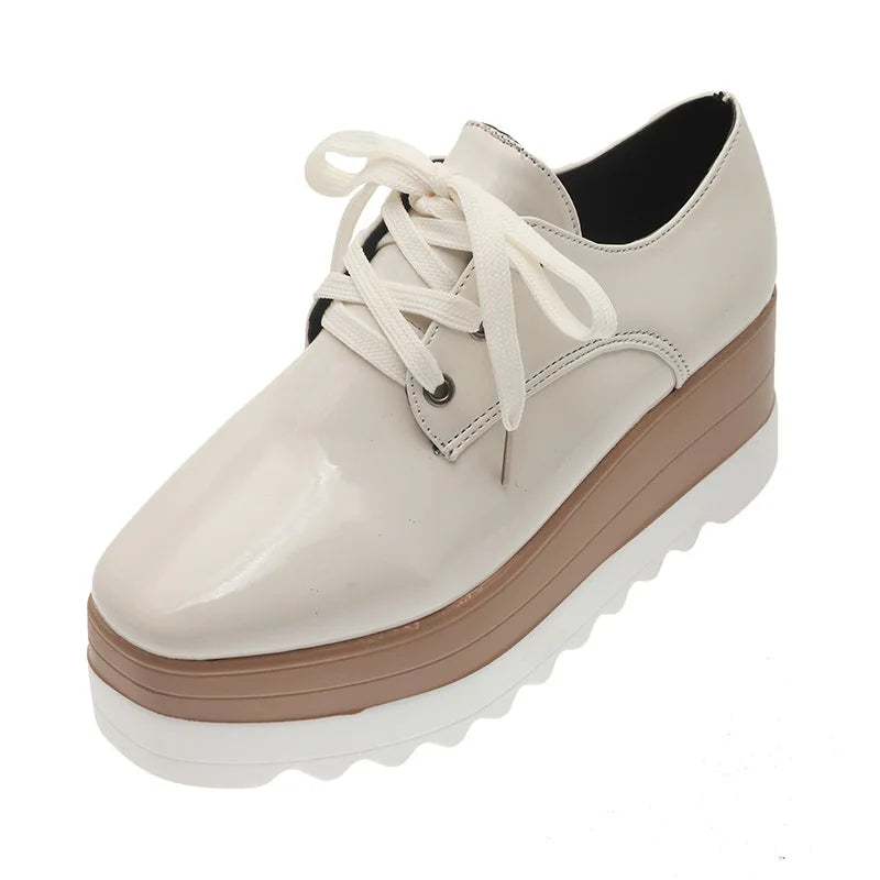 Women's Flat Platform Brogue Creeper Sneakers – Thick Sole Platform Sneakers Axl WHITE 36