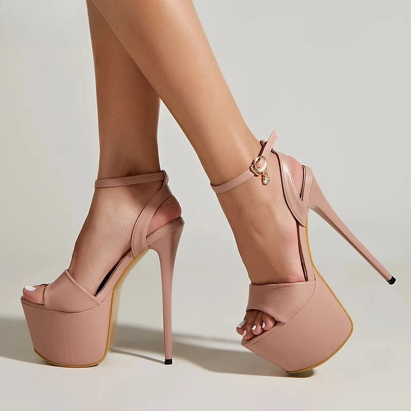 Women's Crystal Platform High Heel Sandals – Ankle Strap Open Toe Platform Heel Sandals Axl