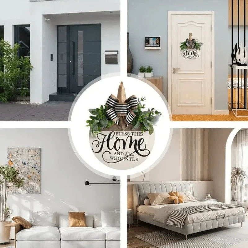 Round Wooden Flower Wreath – Front Door Welcome Hanging Decor Door Wreath Decor Axl