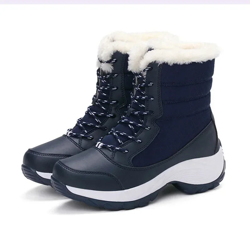 Women's Waterproof Plush Wedge Ankle Snow Boots – Winter 2025 Winter Ankle Boots Axl Blue 36