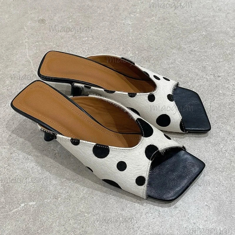 Women's Polka Dot High Heel Sandals | Open Toe Slip-On High Heel Sandals Axl