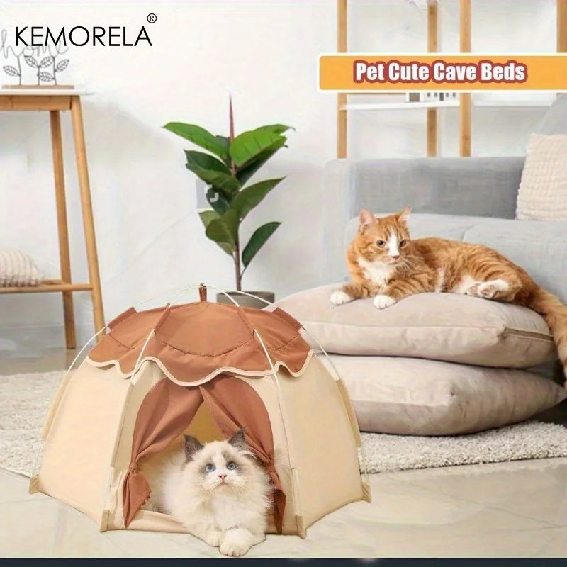 KEMORELA Large Semi-Enclosed Cat Bed | Retro Pet Tent Semi-Enclosed Cat Bed Axl