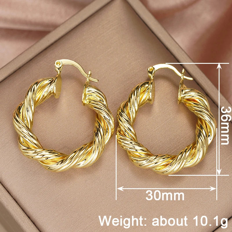 Huitan Gold Twist Hoop Earrings – Glossy Fashion Jewelry Hoop Earrings Axl