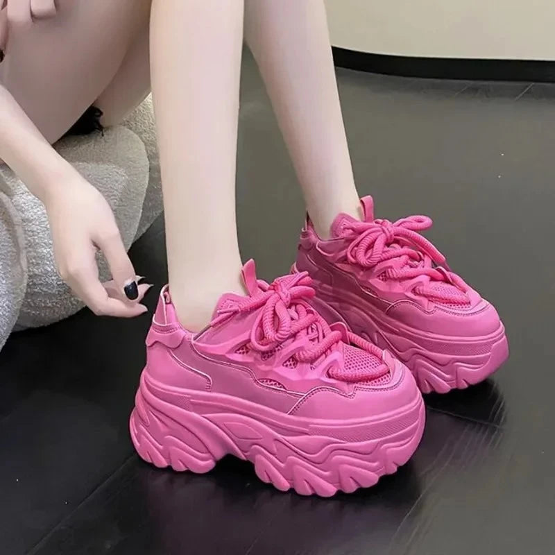 Women's Chunky Platform Sneakers – Thick Sole Lace-Up Trainers Platform Sneakers Axl