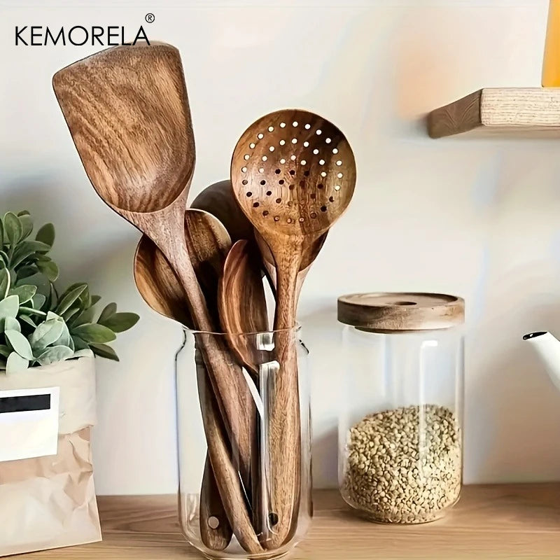 10-Piece Natural Wooden Kitchen Utensil Set – Spoons & Spatulas Wooden Kitchen Utensils Axl