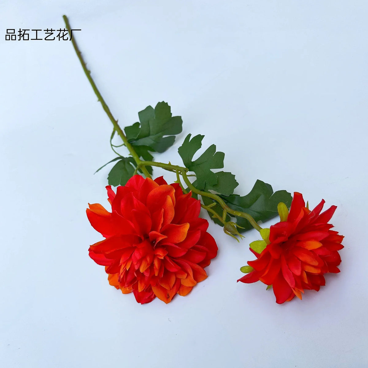 Artificial Dahlia Flower Branch 2-Head Faux Floral Stem 68cm Artificial Flower Stem Axl orange red