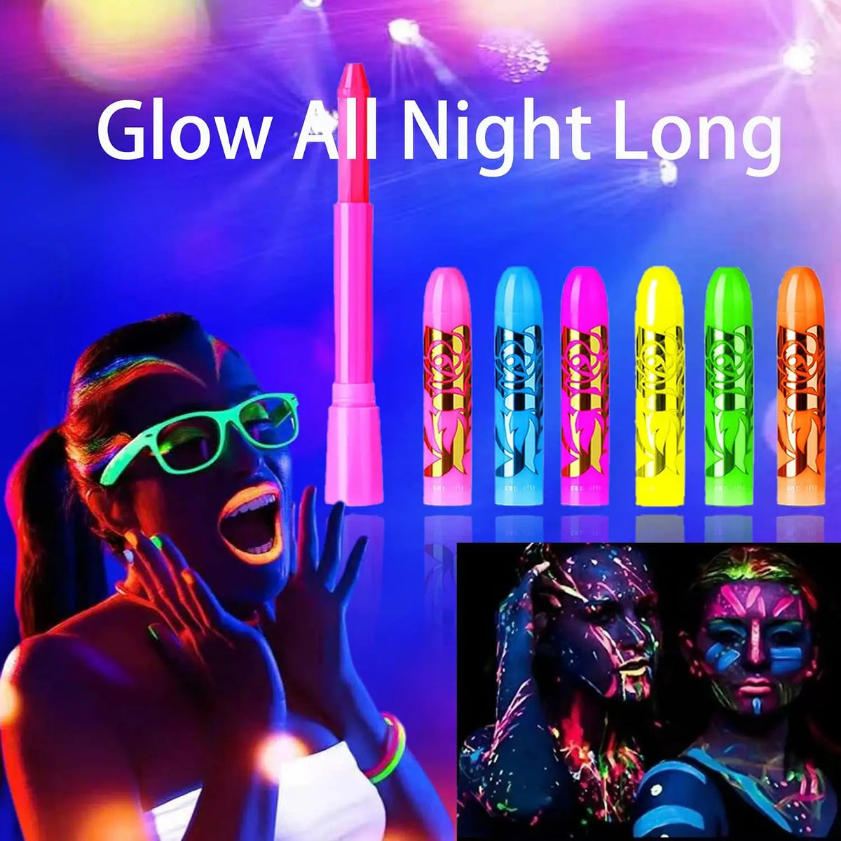 UV Neon Face & Body Paint Sticks – 6-Color Glow Party Kit UV Face Body Paint Axl