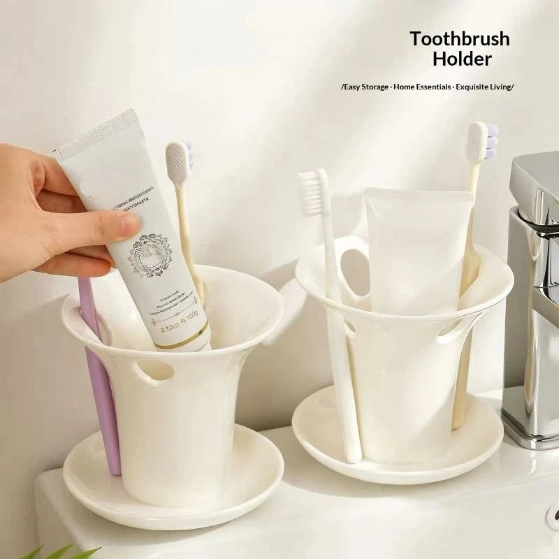 White Multi-Slot Toothbrush Holder – Bathroom Countertop Caddy Toothbrush Holder Axl