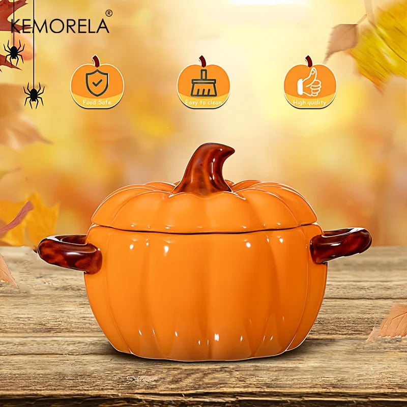 KEMORELA Ceramic Pumpkin Casserole Pot – Oven-Safe with Lid Ceramic Casserole Pot Axl