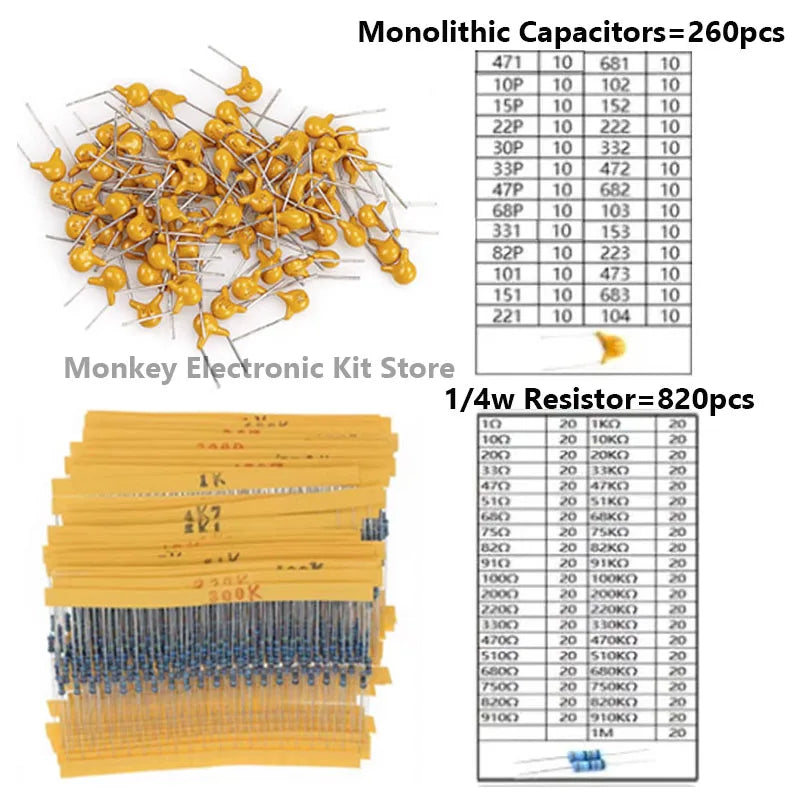 1818 Pcs Electronic Components DIY Kit – LED, Resistors, ICs Electronic Components Kit Axl