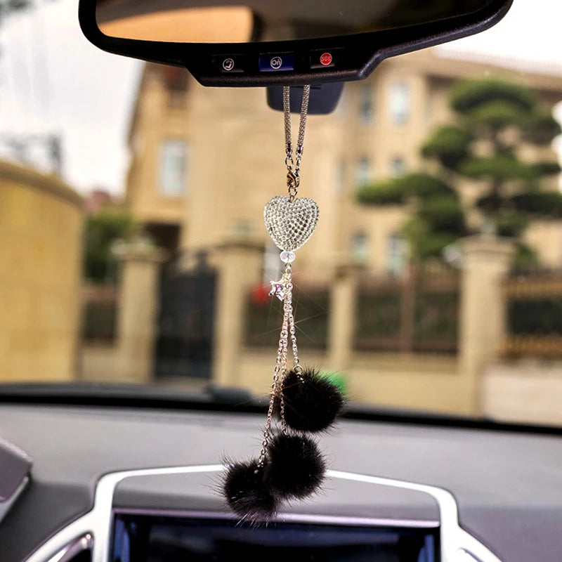 Rhinestone Crystal Plush Pendant Car Rearview Mirror Charm Car Mirror Charm Axl