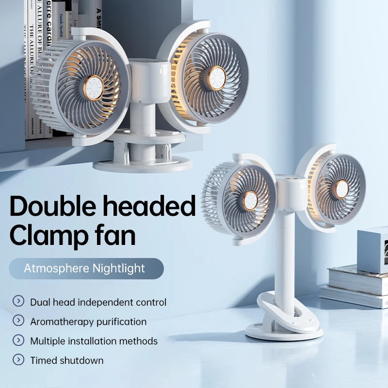 Dual Head Desktop Fan with Night Light & Phone Holder – White Desktop Fan Axl