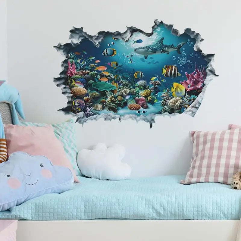 3D Shark Wall Sticker – Ocean Broken Wall Decal for Kids Wall Decal Sticker Axl