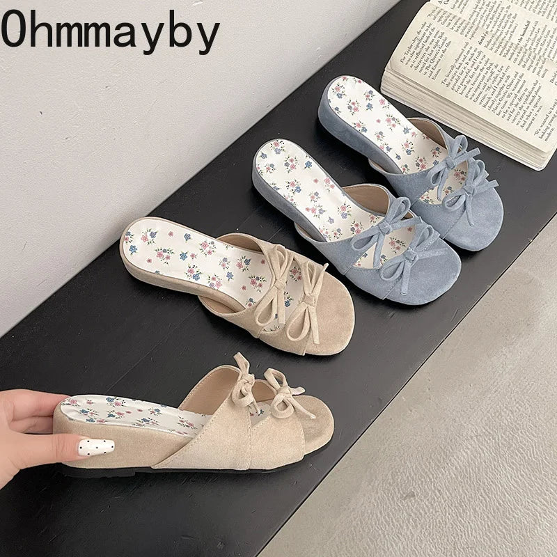 Women's Floral Butterfly-Knot Wedge Slippers | Summer Slides Wedge Slippers Axl