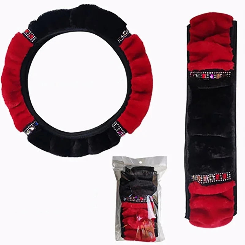 Plush Steering Wheel, Gear Shift & Handbrake Cover Set Steering Wheel Cover Axl