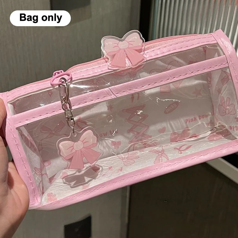 Cartoon Translucent Pencil Case – Multi-Layer Large Capacity Pencil Case Axl Pink