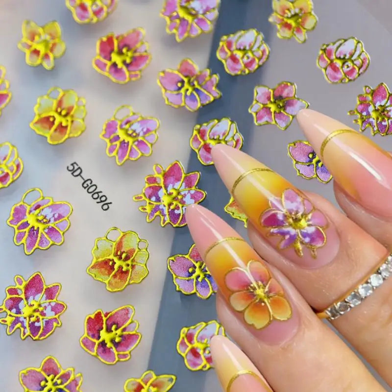 5D Floral Nail Stickers – Bronzing Blossom Petal Appliques DIY Nail Art Stickers Axl
