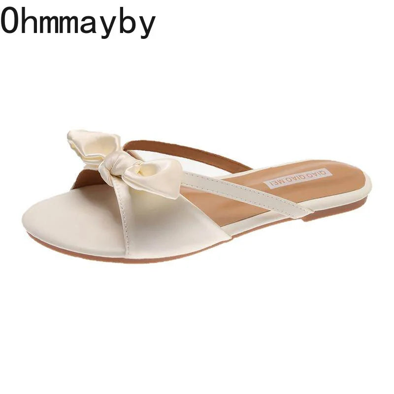 Women's Butterfly-Knot Flat Slides – Summer Open-Toe Slippers Flat Slide Slippers Axl