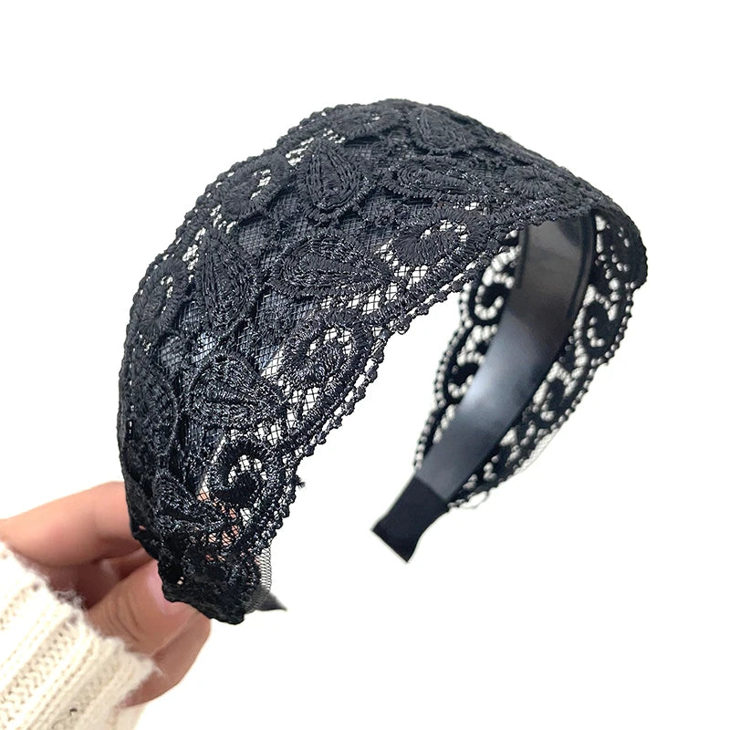 Korean Lace Flower Wide Headband – Non-Slip Vintage Hair Hoop Lace Flower Headband Axl