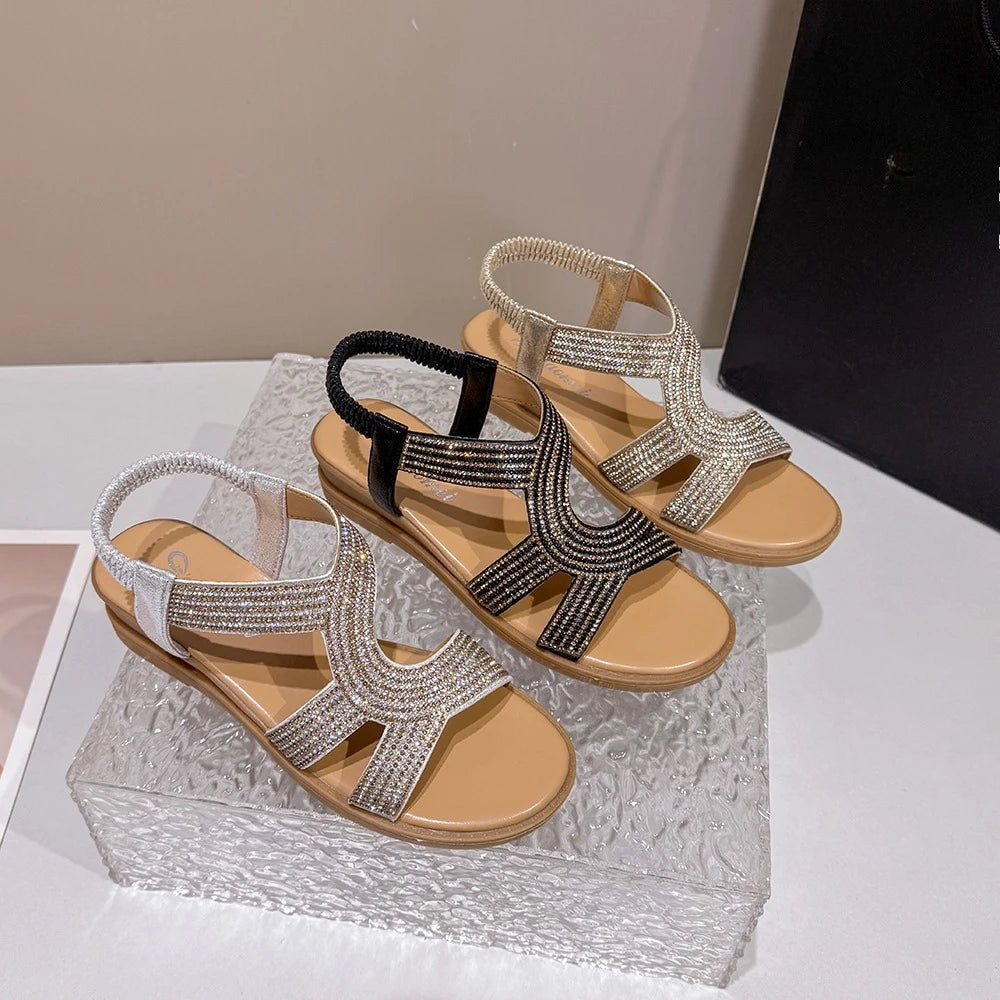 Women's Rhinestone Wedge Sandals – Slip-On Roman Summer Shoes Wedge Sandals Axl