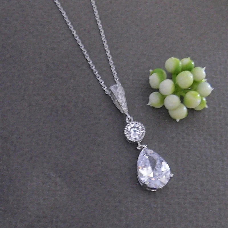 Huitan Water-Drop Cubic Zirconia Pendant Necklace | Bridal Pendant Necklace Axl XL1275 40CM 5CM