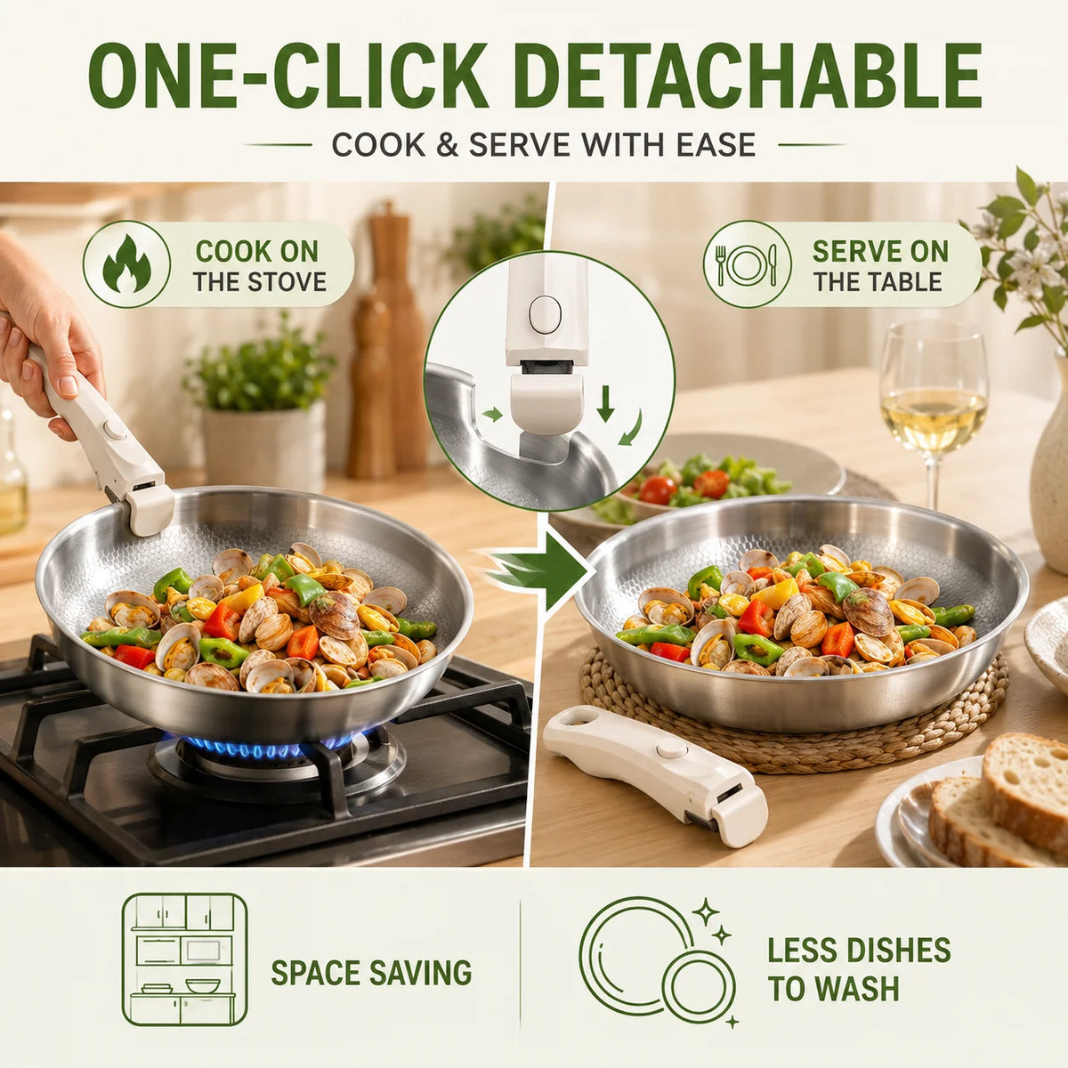 Detachable Handle Frying Pan – 3-Ply Stainless Steel Skillet Stainless Steel Skillet Axl