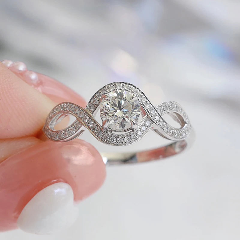 Huitan Twist CZ Wedding Band Ring for Women – Silver Tone Wedding Band Ring Axl