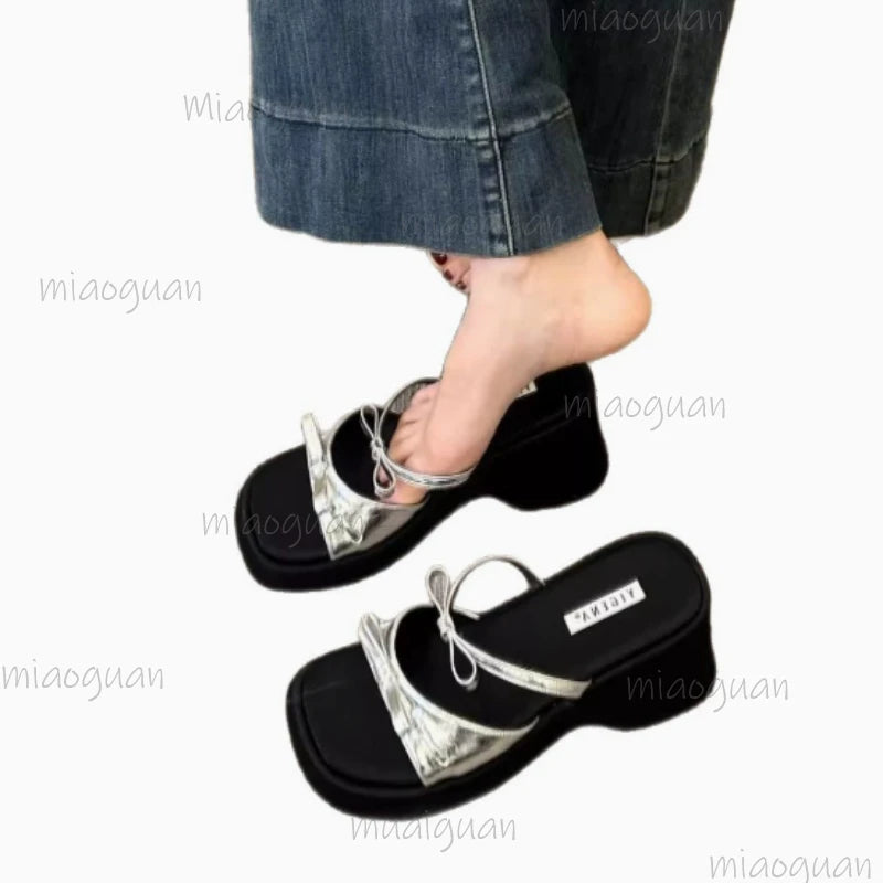 Women's Butterfly-Knot Peep-Toe Block Heel Sandals – Summer Women's Block Heel Sandals Axl sliver-2 38
