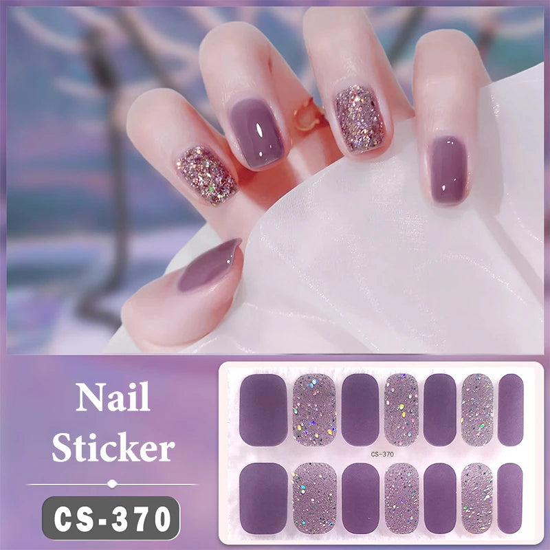 Waterproof Full Cover Nail Wraps – No-Lamp Nail Stickers 14pc Nail Art Wraps Axl CS370