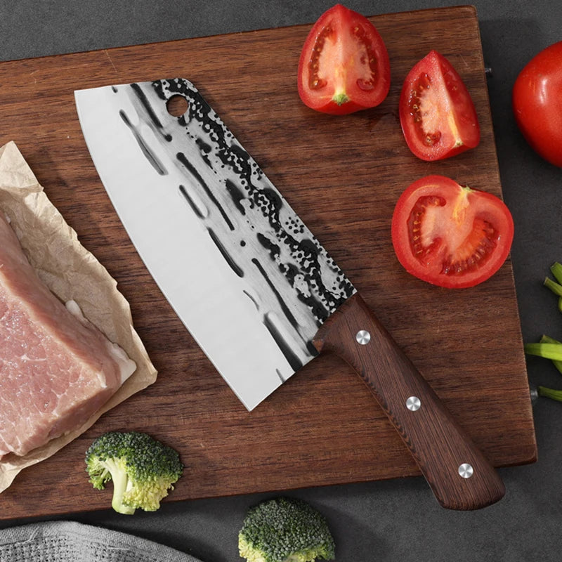 Forged Chinese Chef Cleaver – Full Tang Wenge Wood Handle Kitchen Cleaver Knife Axl slicing knife