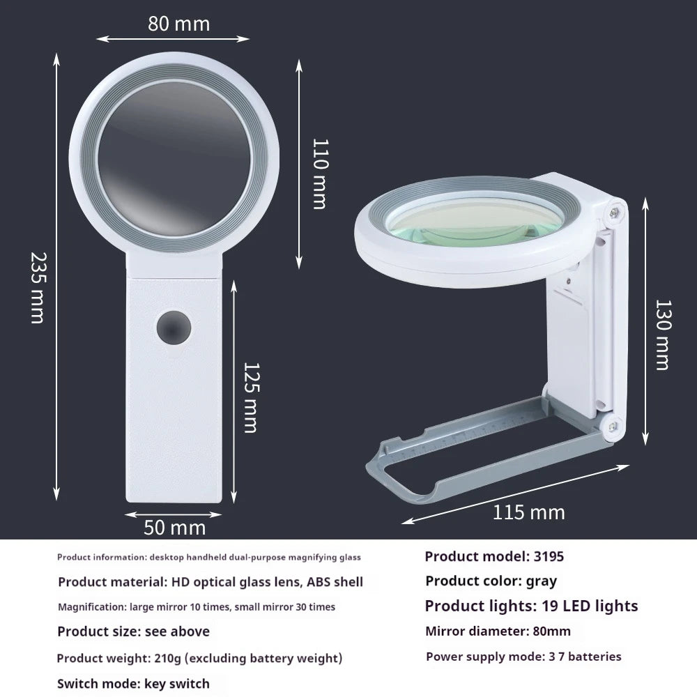 Desktop & Handheld Magnifying Glass 30X 10X with 18 LED Lights LED Magnifying Glass Axl gray