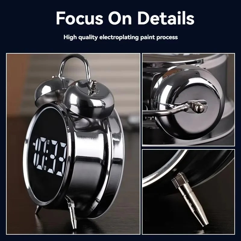 Double Bell Metal Digital Alarm Clock with LED Display – Black Digital Alarm Clock Axl