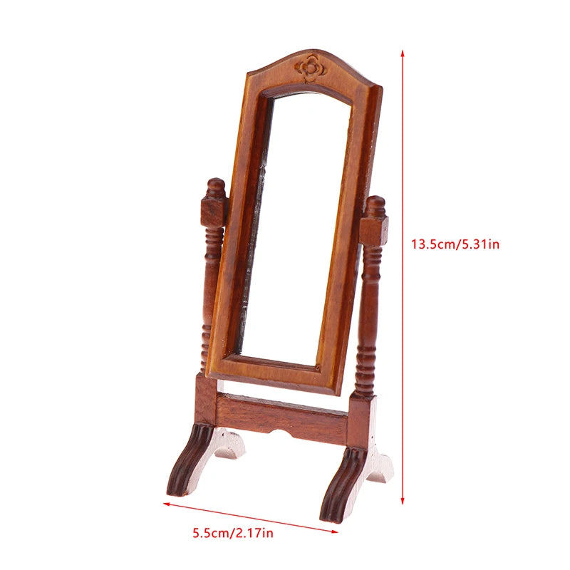 1:12 Dollhouse Miniature Floor Dressing Mirror – Wood Decor Dollhouse Furniture Axl