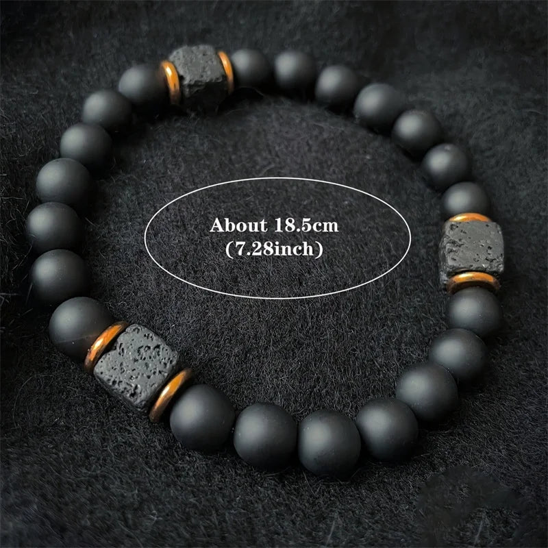 Men's 8mm Black Onyx & Lava Stone Beaded Bracelet Elastic Beaded Stone Bracelet Axl Black