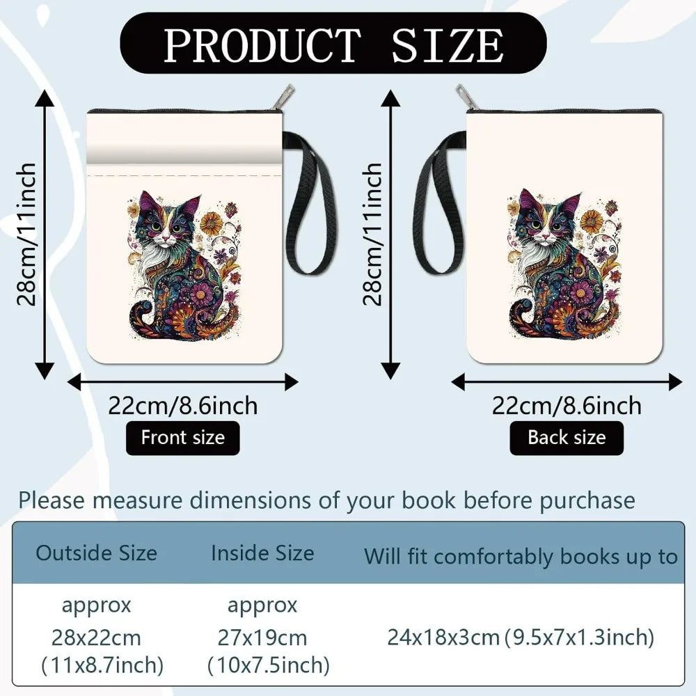 Cat Book Sleeve 11x8.7" – Washable Fabric Cover with Zipper Pocket Fabric Book Cover Axl