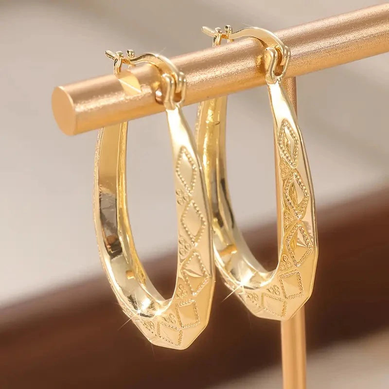Huitan Boho Teardrop Hoop Earrings – Geometric Rhombus Design Hoop Earrings Axl