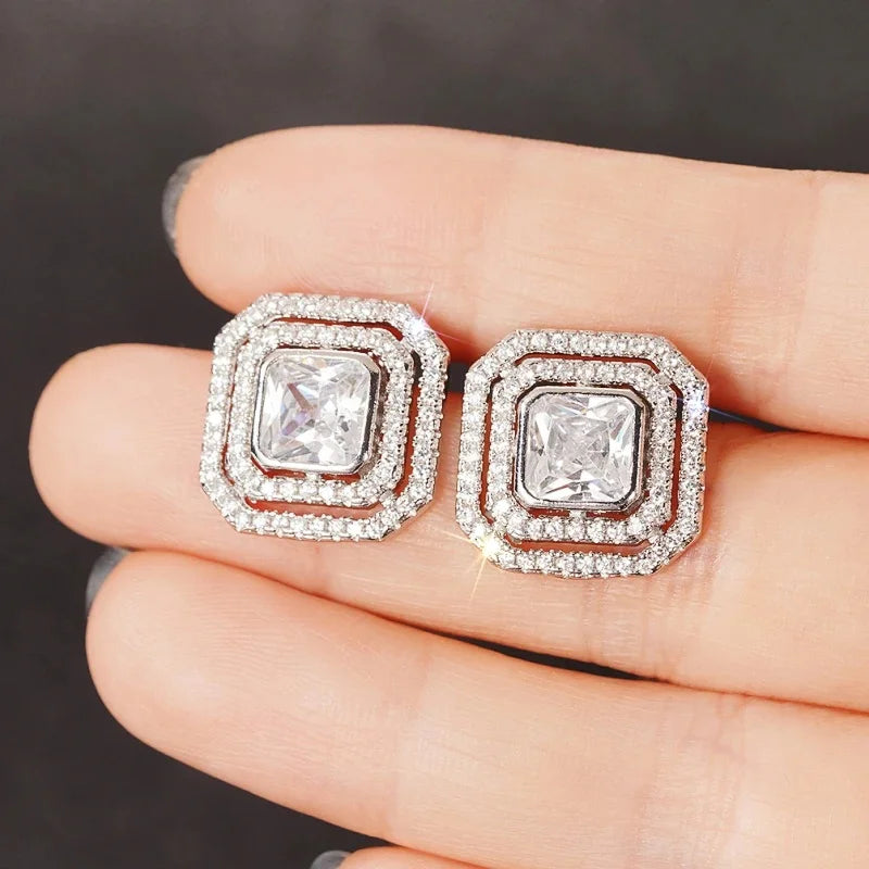 Huitan Cubic Zirconia Stud Earrings – Geometric Sparkling Fashion Stud Earrings Axl E3907