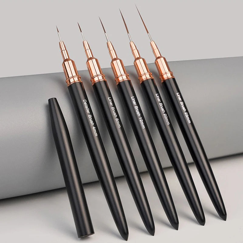 5-Piece Nail Art Liner Brush Set – 7/9/11/15/20mm Striping Nail Art Brush Set Axl