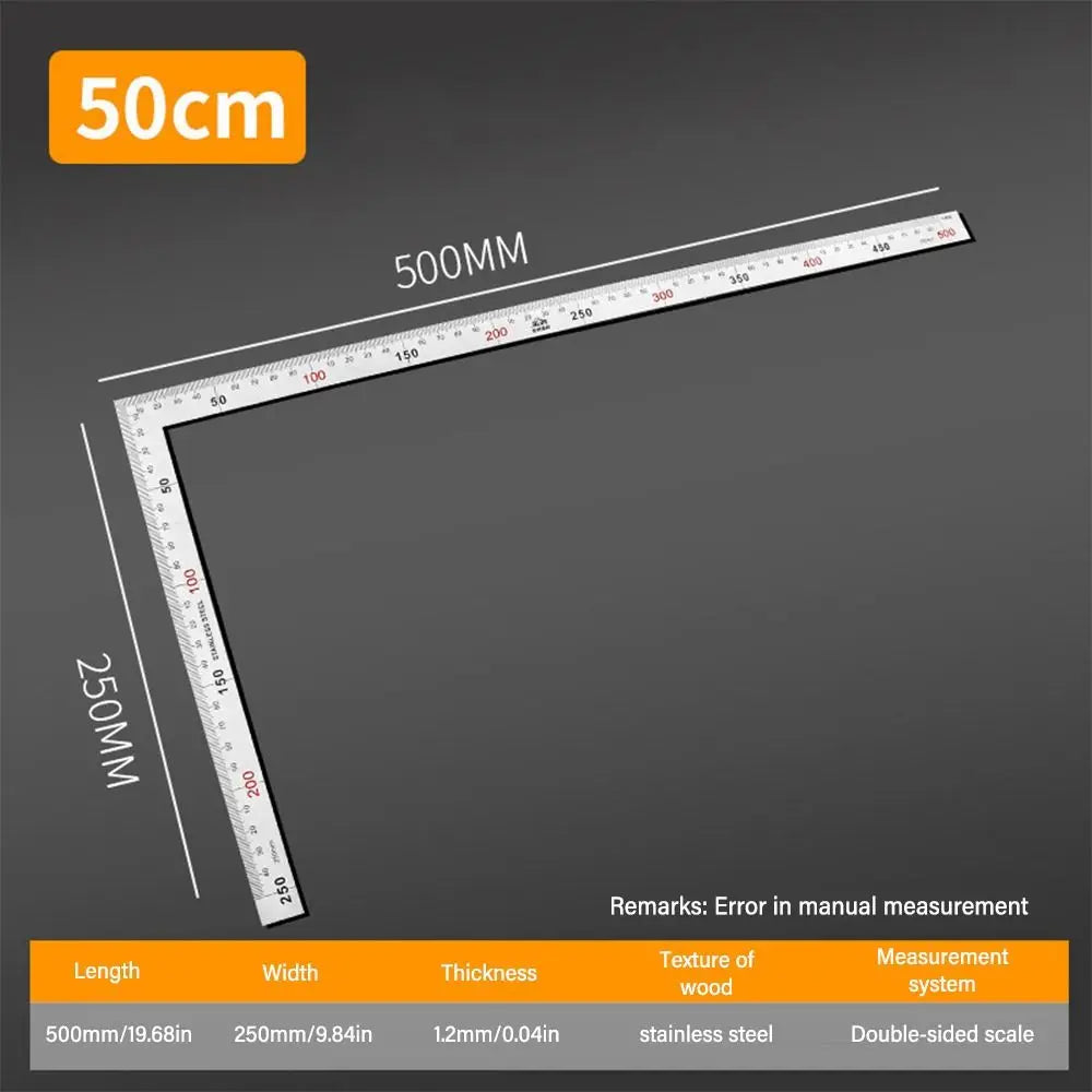 Stainless Steel 90° Angle Square Ruler – Woodworking Gauge 30/50CM Woodworking Square Ruler Axl 03-50CM