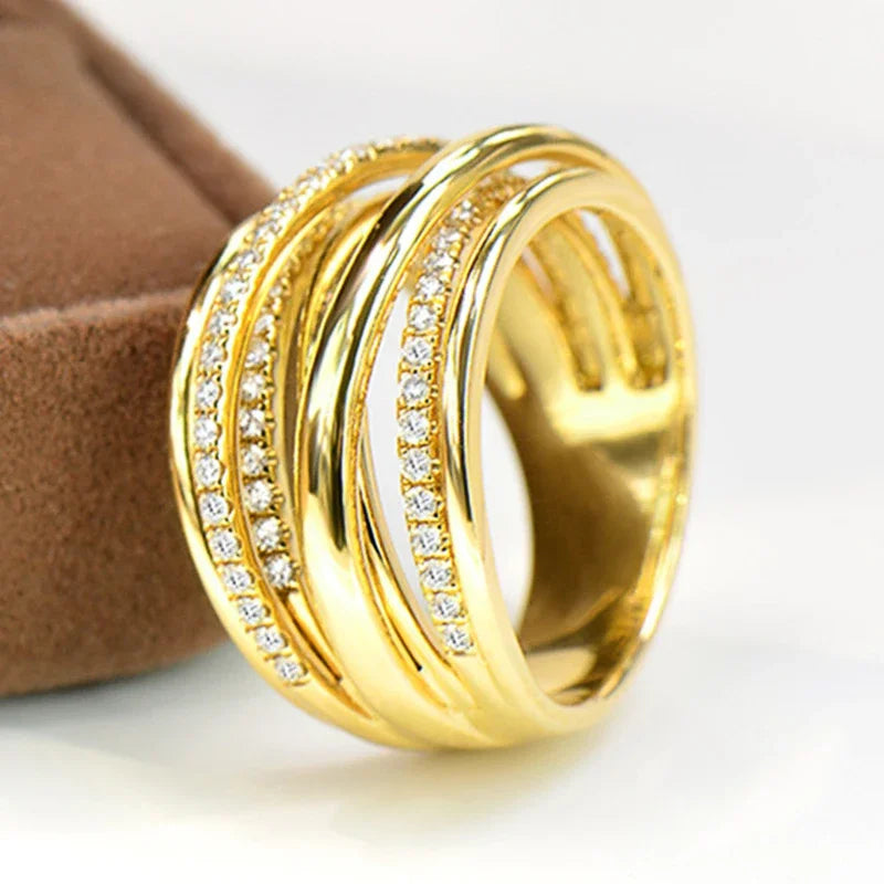 Huitan Gold Cross Ring – Cubic Zirconia Wedding Band Wedding Band Ring Axl