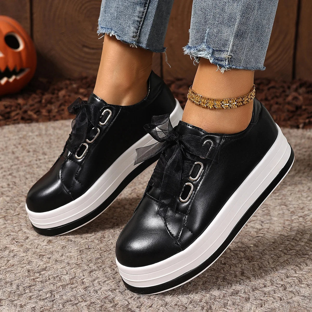 Women's Platform Sneakers – Lace-Up Casual Vulcanized Shoes Platform Sneakers Axl