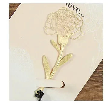 Brass Metal Flower Bookmark – Hollow Rose & Carnation Gift Metal Bookmark Axl 2-GD