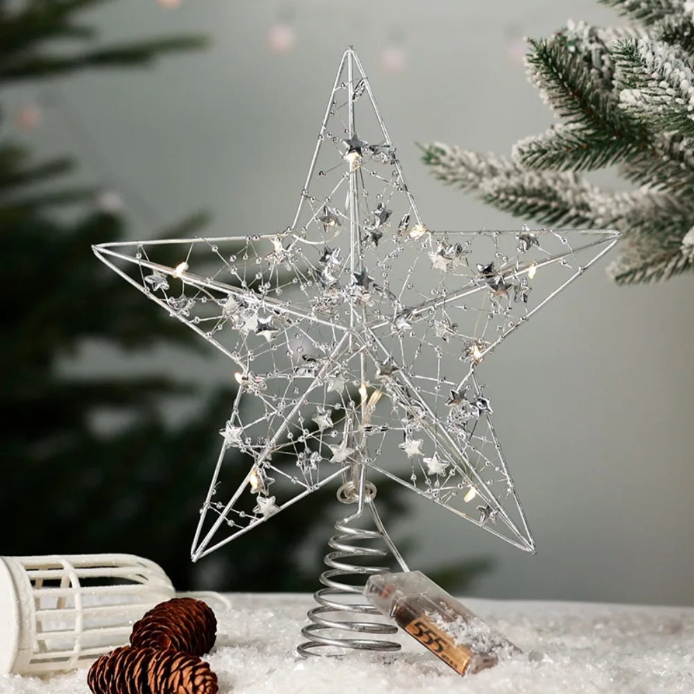 LED Pearl Wire Star Christmas Tree Topper – Gold Iron, 10 LEDs Christmas Tree Topper Axl 8