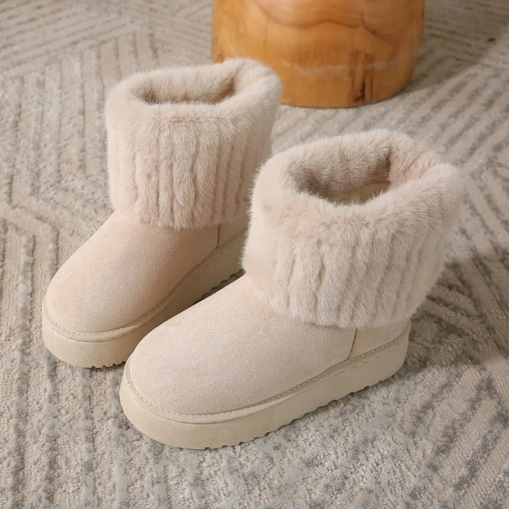 VKJF Women's Plush Slip-On Ankle Snow Boots – Black Winter Women's Snow Boots Axl